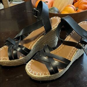 American Eagle Outfitters Black Espadrille Wedges